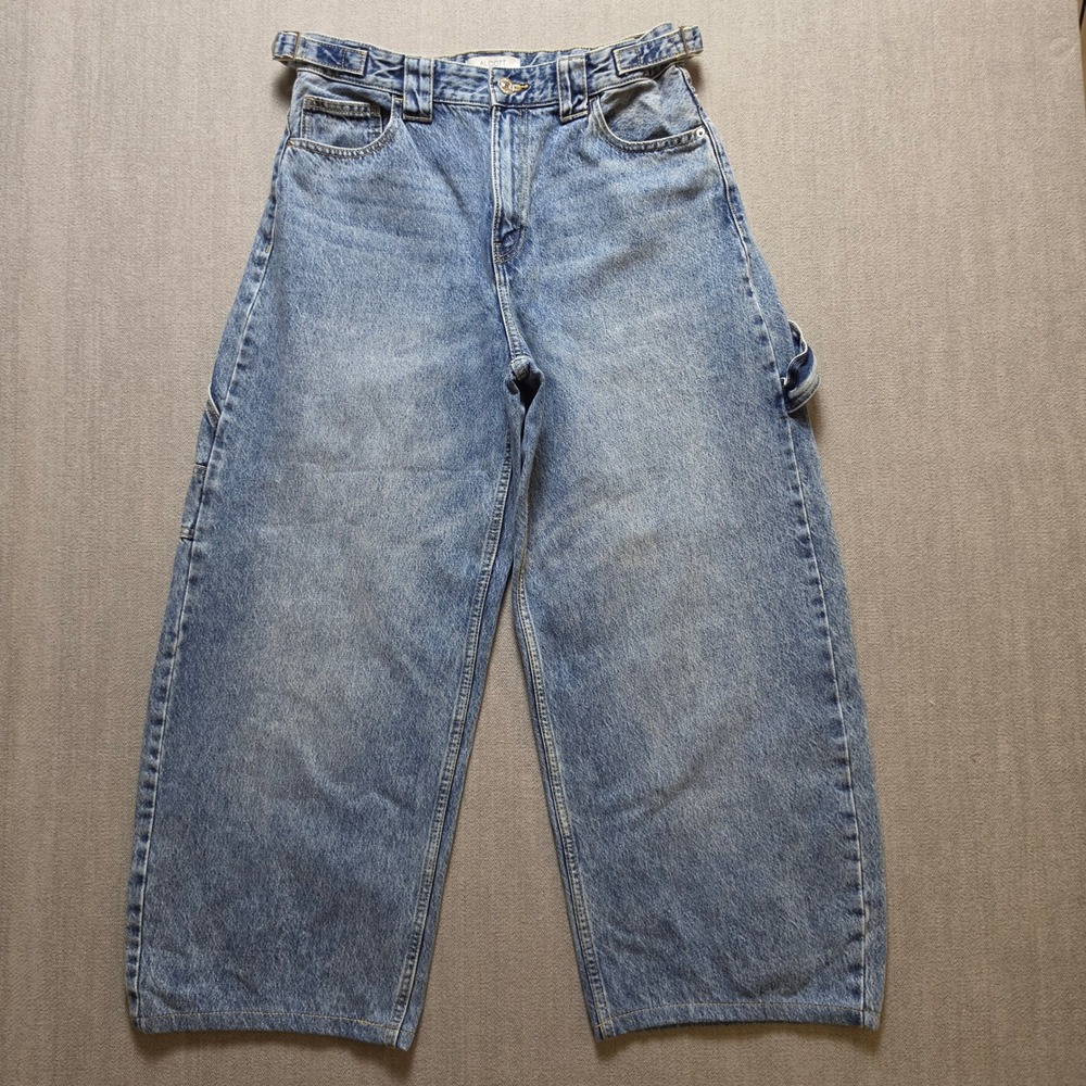 Alcott Carpenter Jeans Women 30 Light Blue Wide Leg Hammer Loop Cinch Waist